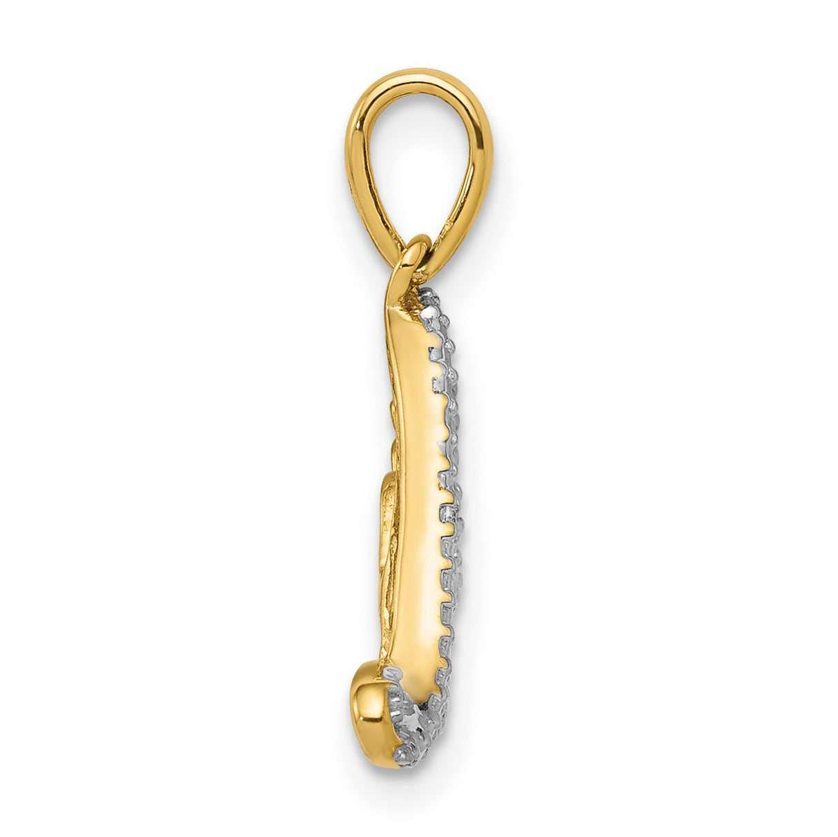 10k Multi-Tone Gold Love Pendant with Cursive Script and Textured Rhodium Accents