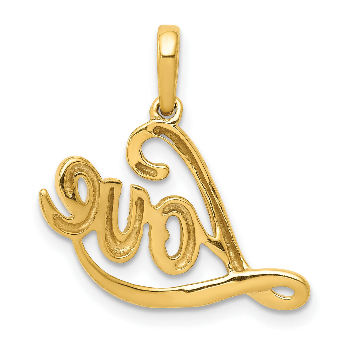 10k Multi-Tone Gold Love Pendant with Cursive Script and Textured Rhodium Accents