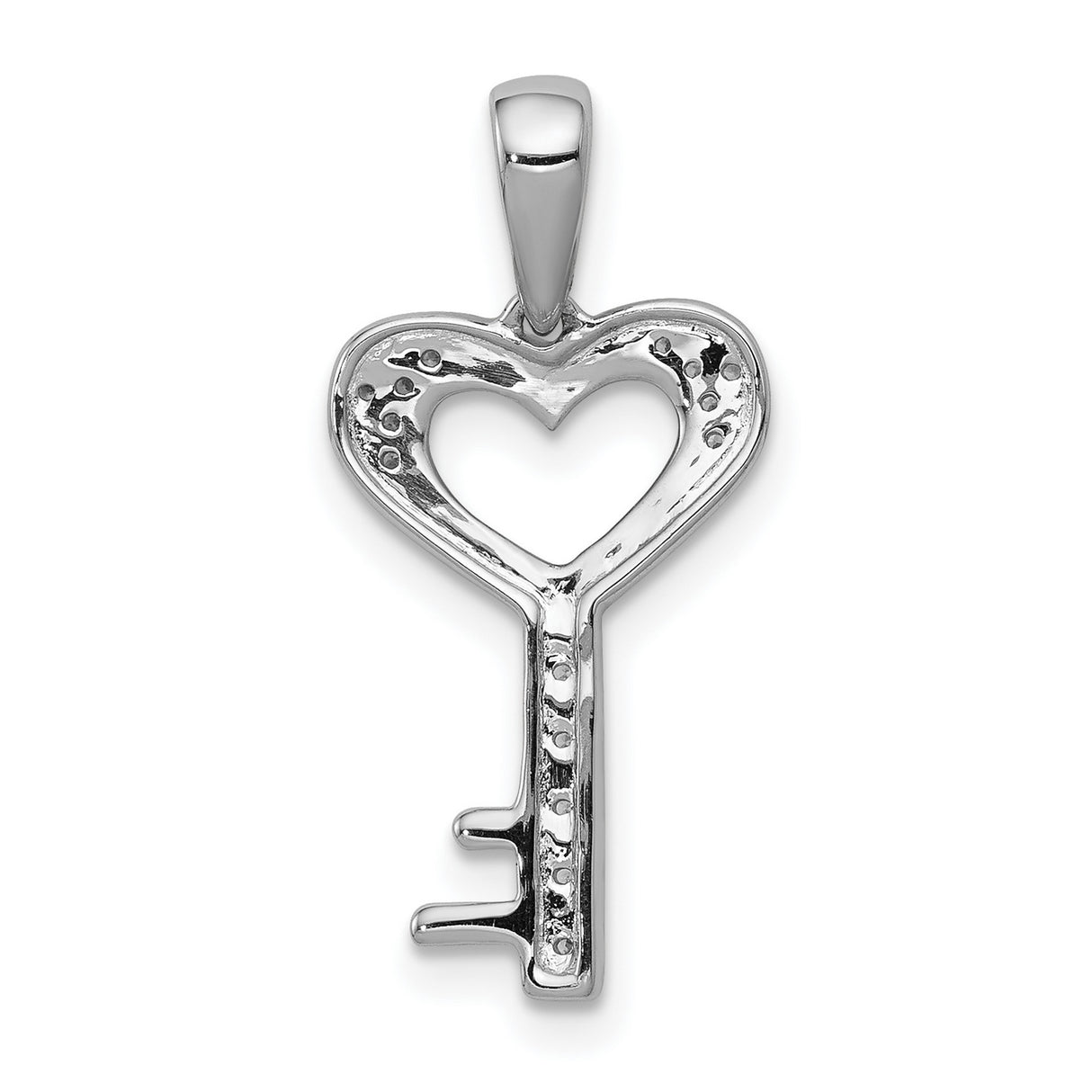 14k White Gold Heart Key Pendant with Pavé Diamonds, Romantic Fine Jewelry Charm