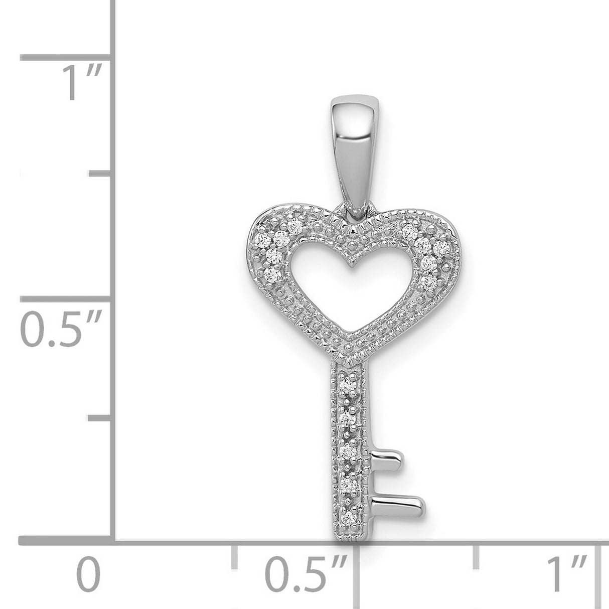 14k White Gold Heart Key Pendant with Pavé Diamonds, Romantic Fine Jewelry Charm