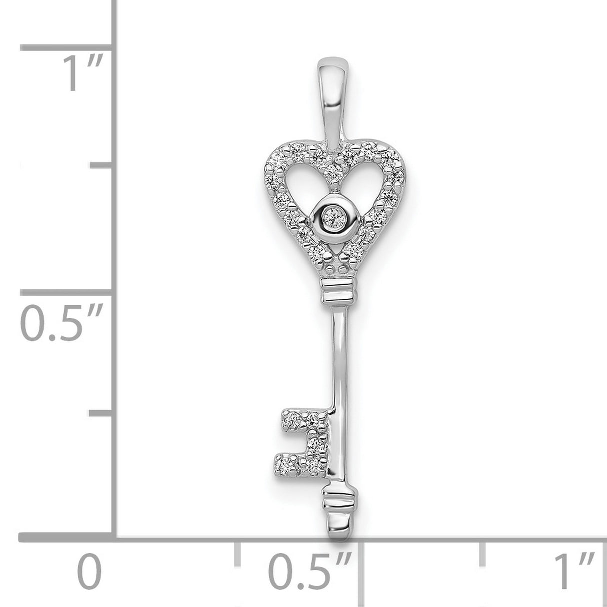 10k White Gold Heart Key Pendant with Small Diamonds, Romantic Minimalist Jewelry for Women