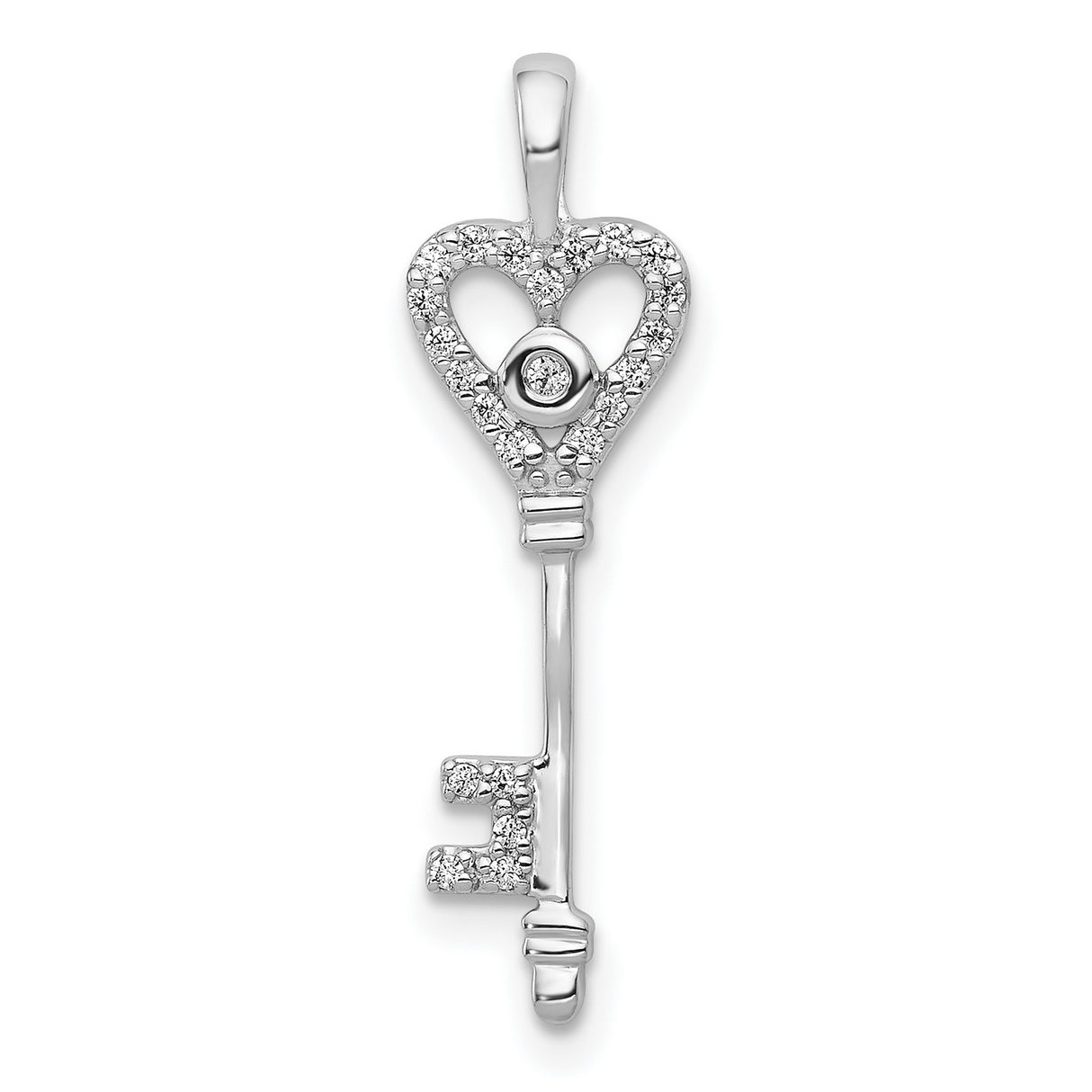 10k White Gold Heart Key Pendant with Small Diamonds, Romantic Minimalist Jewelry for Women