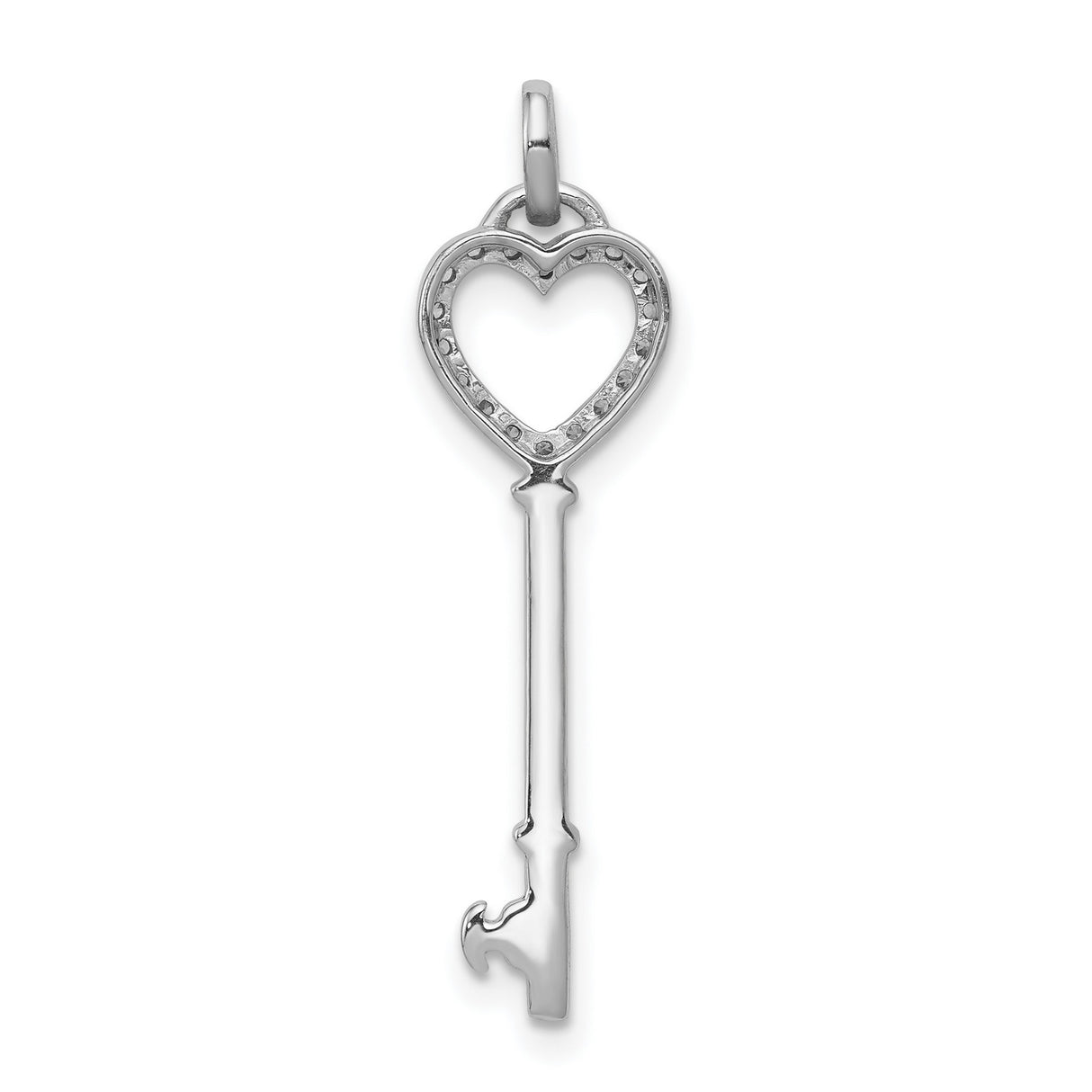 14k White Gold Heart Key Pendant with Diamond Accent, Romantic Jewelry for Women