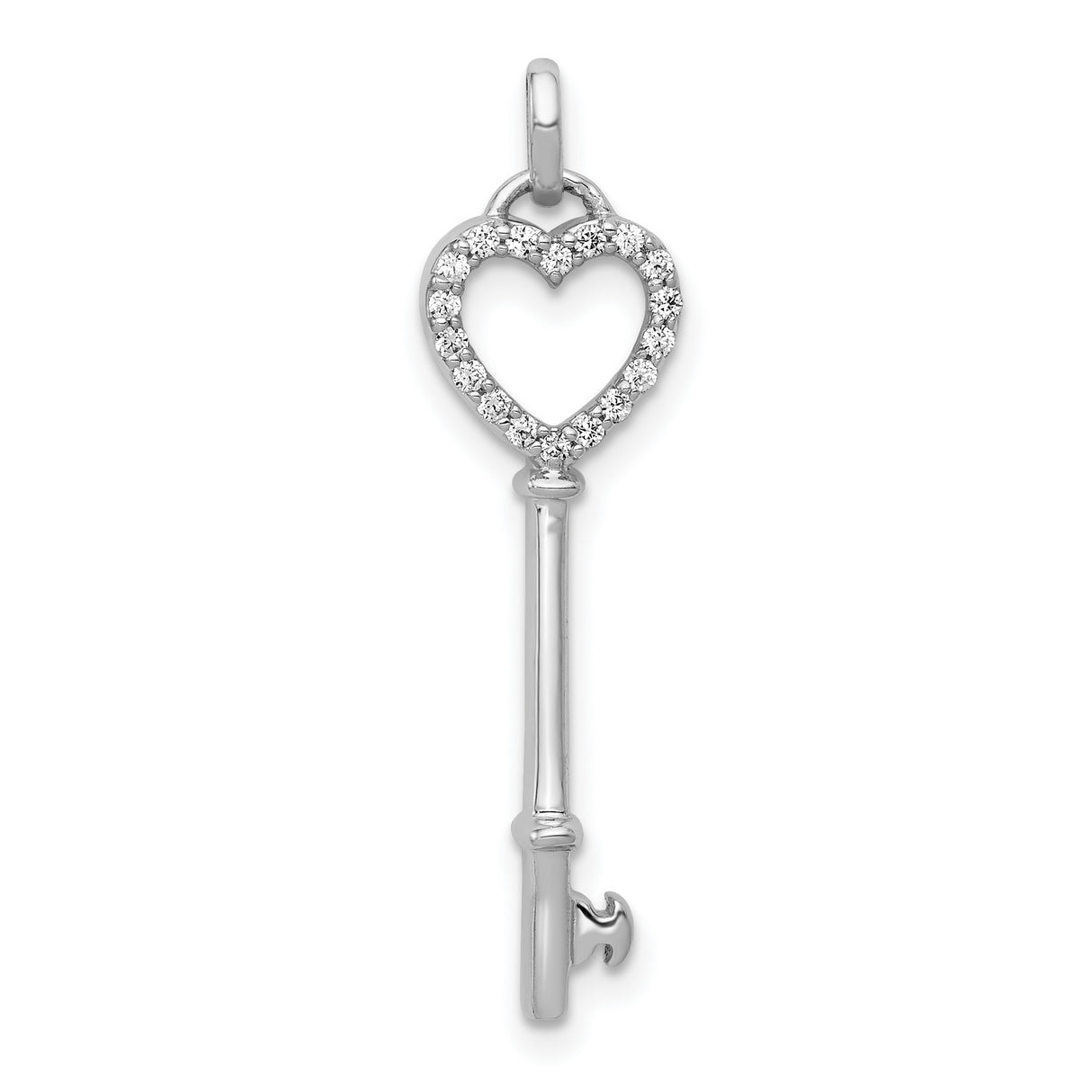14k White Gold Heart Key Pendant with Diamond Accent, Romantic Jewelry for Women
