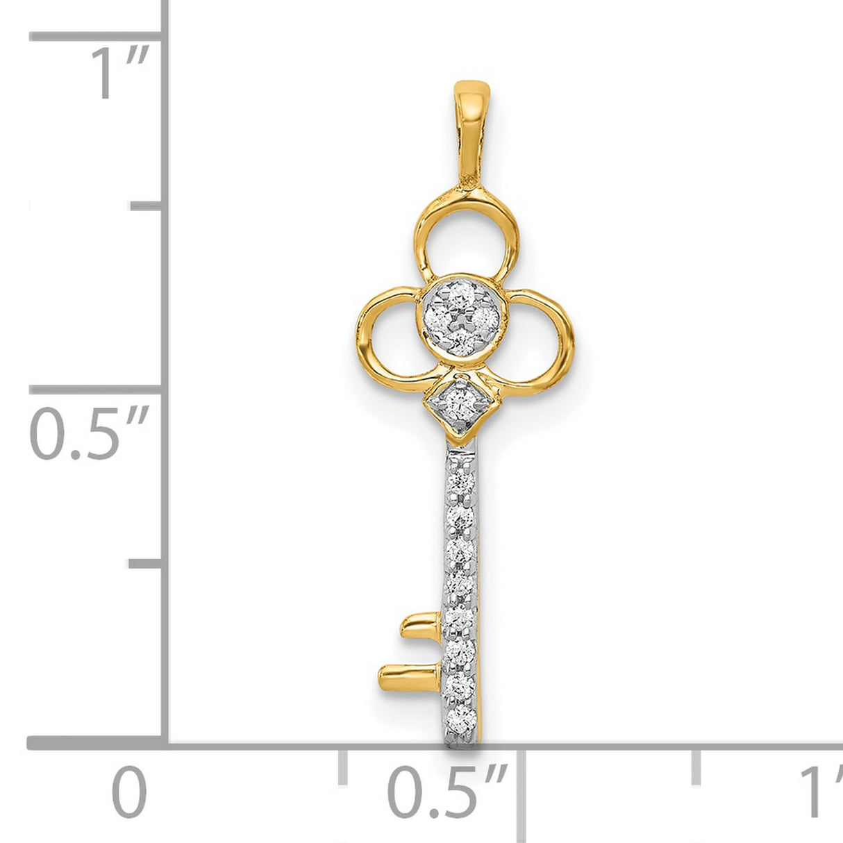 10k Yellow Gold Key Pendant with White Diamond Accents, Vintage Heart Charm Design
