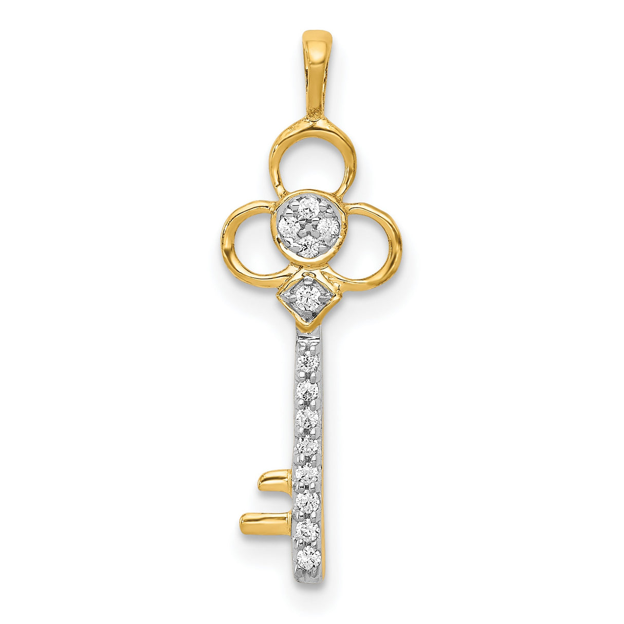 14k Yellow Gold Key Pendant with Diamond Accents, Symbolic Jewelry for Women