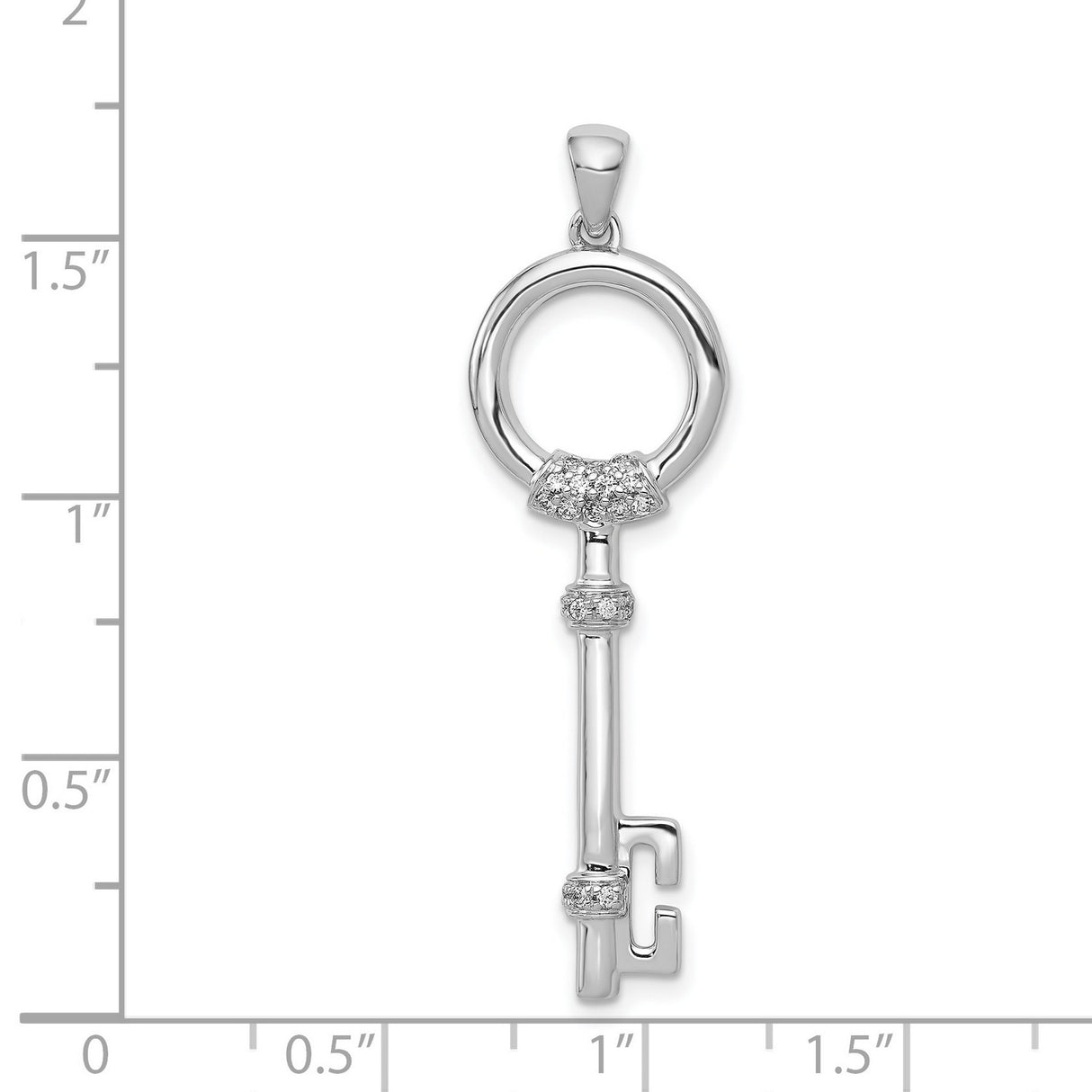 14k White Gold Key Pendant with Diamond Accents, Classic Skeleton Design for Women