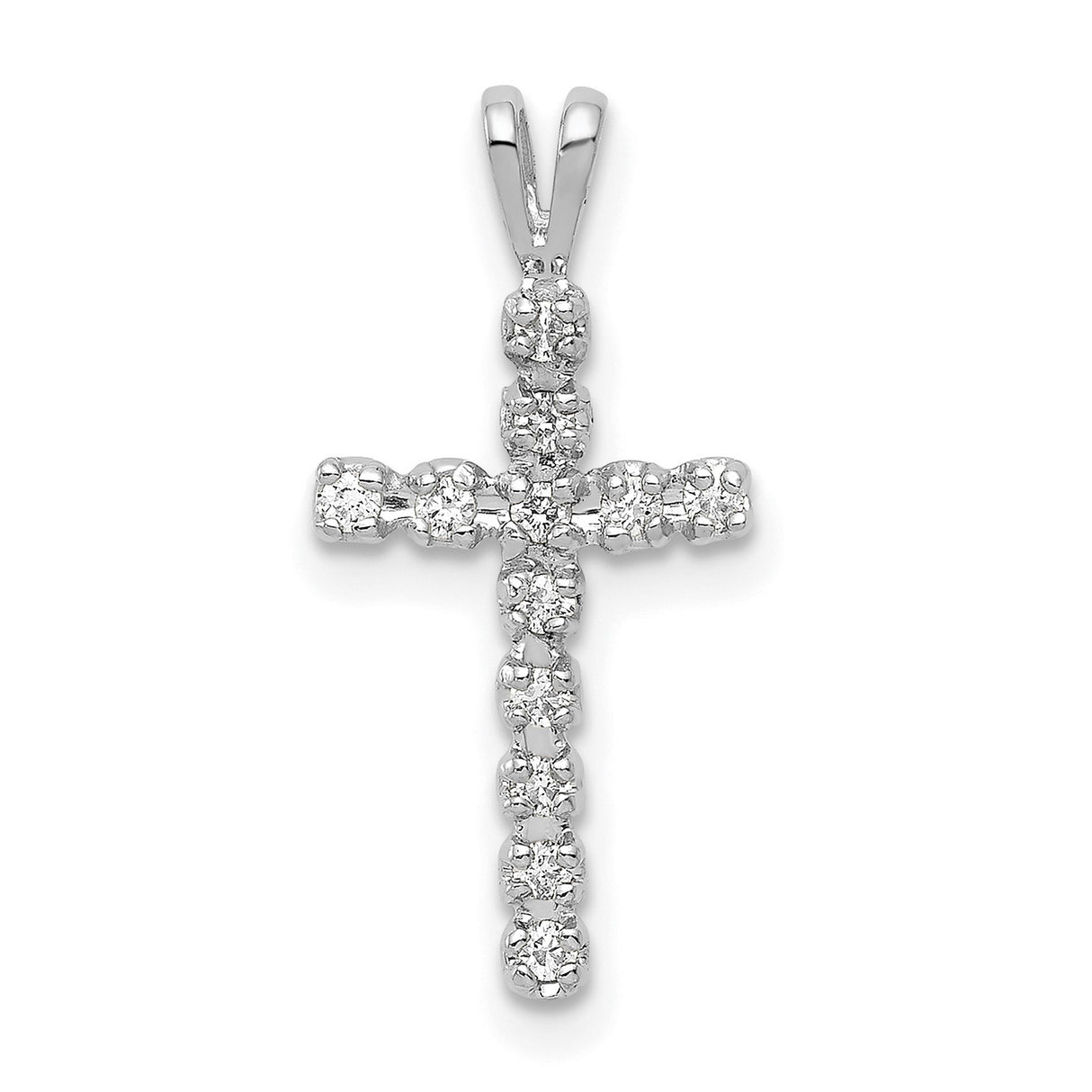 14k White Gold Diamond Cross Pendant, Latin Cross Design, Unisex Faith Jewelry