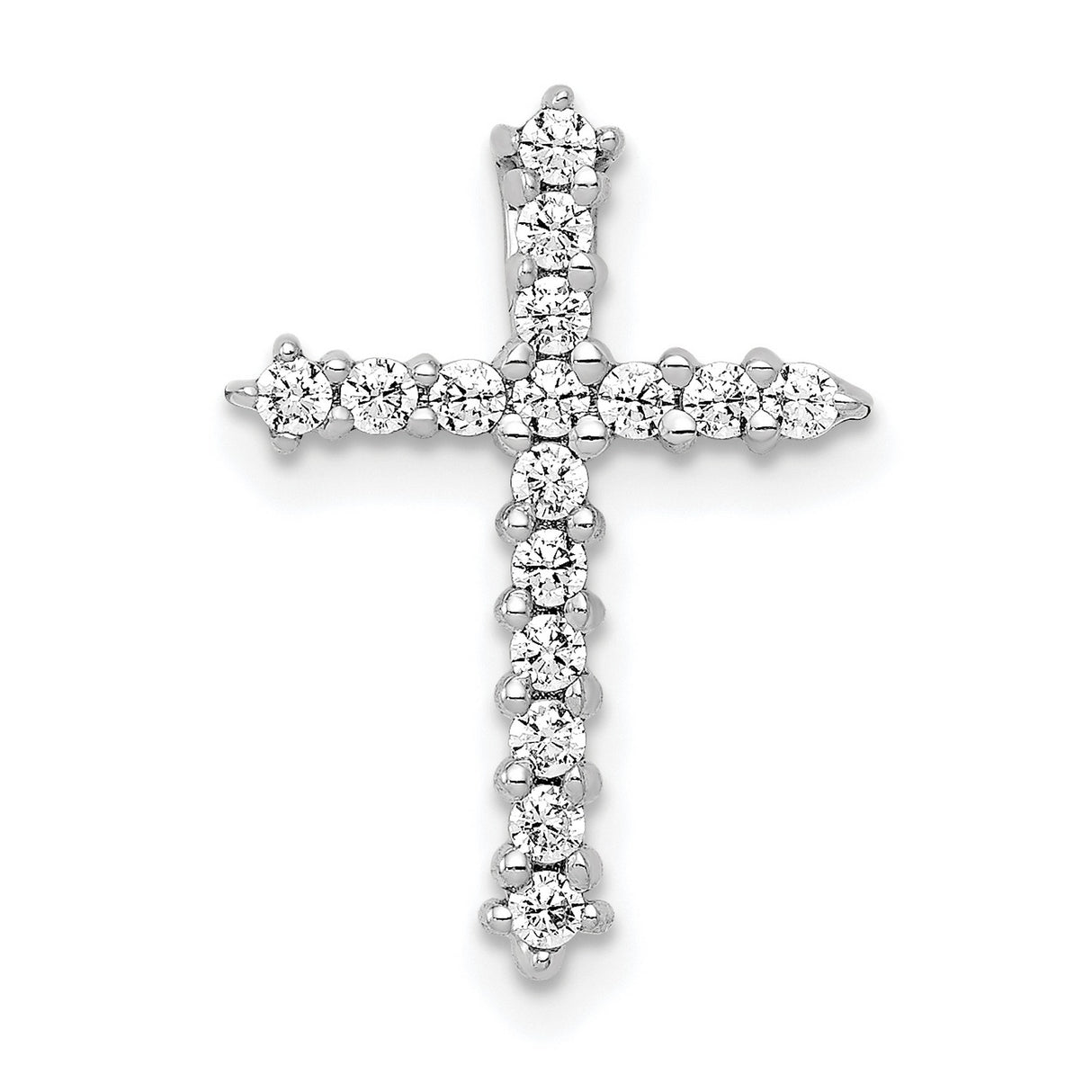 14k White Gold Diamond Cross Pendant, High Polish Finish, Religious Unisex Charm