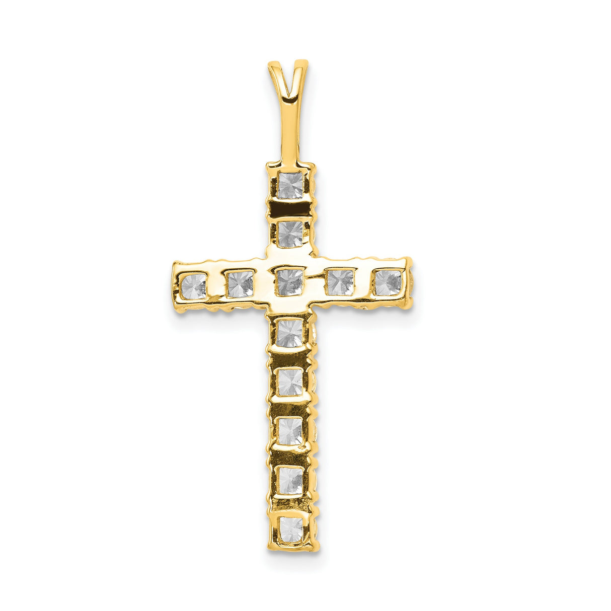 14k Yellow Gold Latin Cross Pendant with Diamond Accent, Religious Unisex Jewelry