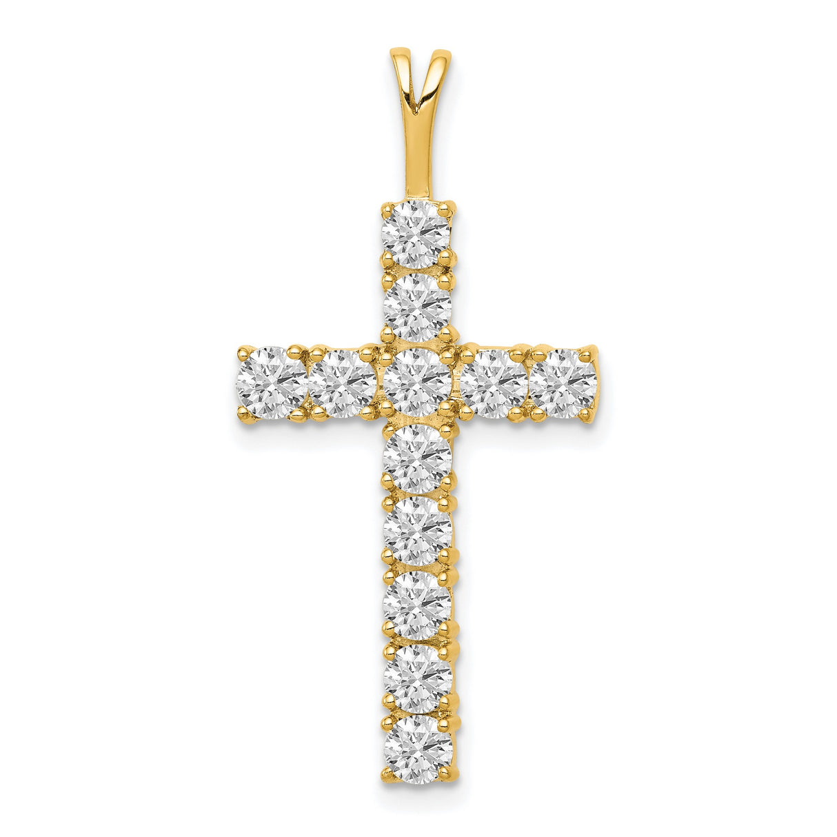 14k Yellow Gold Latin Cross Pendant with Diamond Accent, Religious Unisex Jewelry