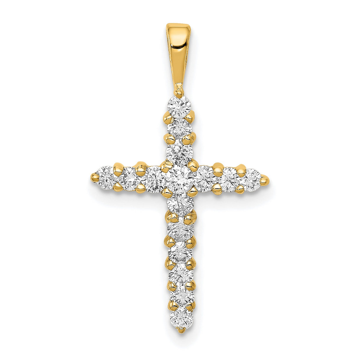 14k Yellow Gold Cross Pendant with Round Diamonds, Religious Faith Symbol Jewelry