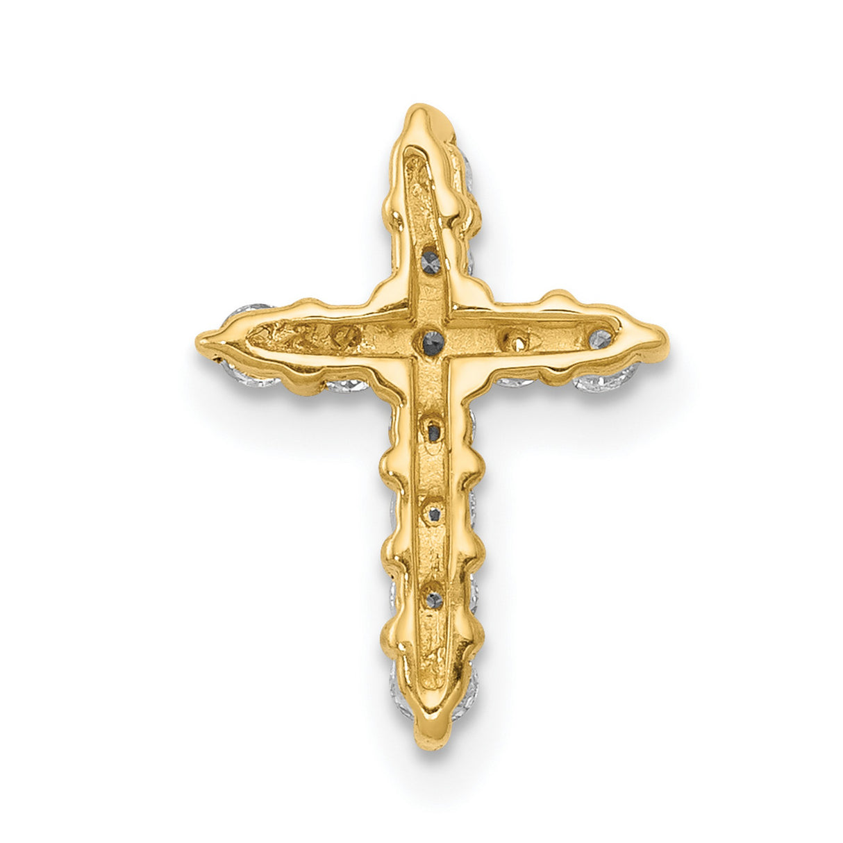 14k Yellow Gold Diamond Cross Pendant, Four-Prong Setting Religious Charm for Men and Women