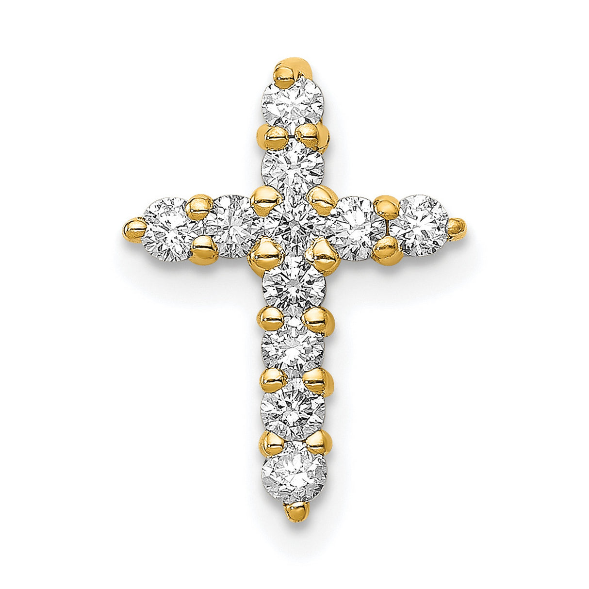 14k Yellow Gold Diamond Cross Pendant, Four-Prong Setting Religious Charm for Men and Women