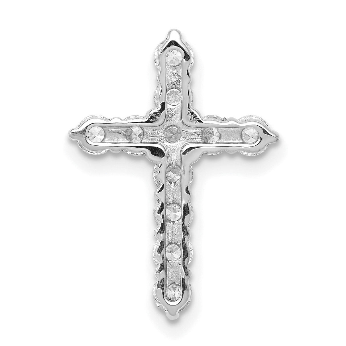 14k White Gold Cross Pendant with Diamond, Polished Slide Design, Unisex Faith Symbol