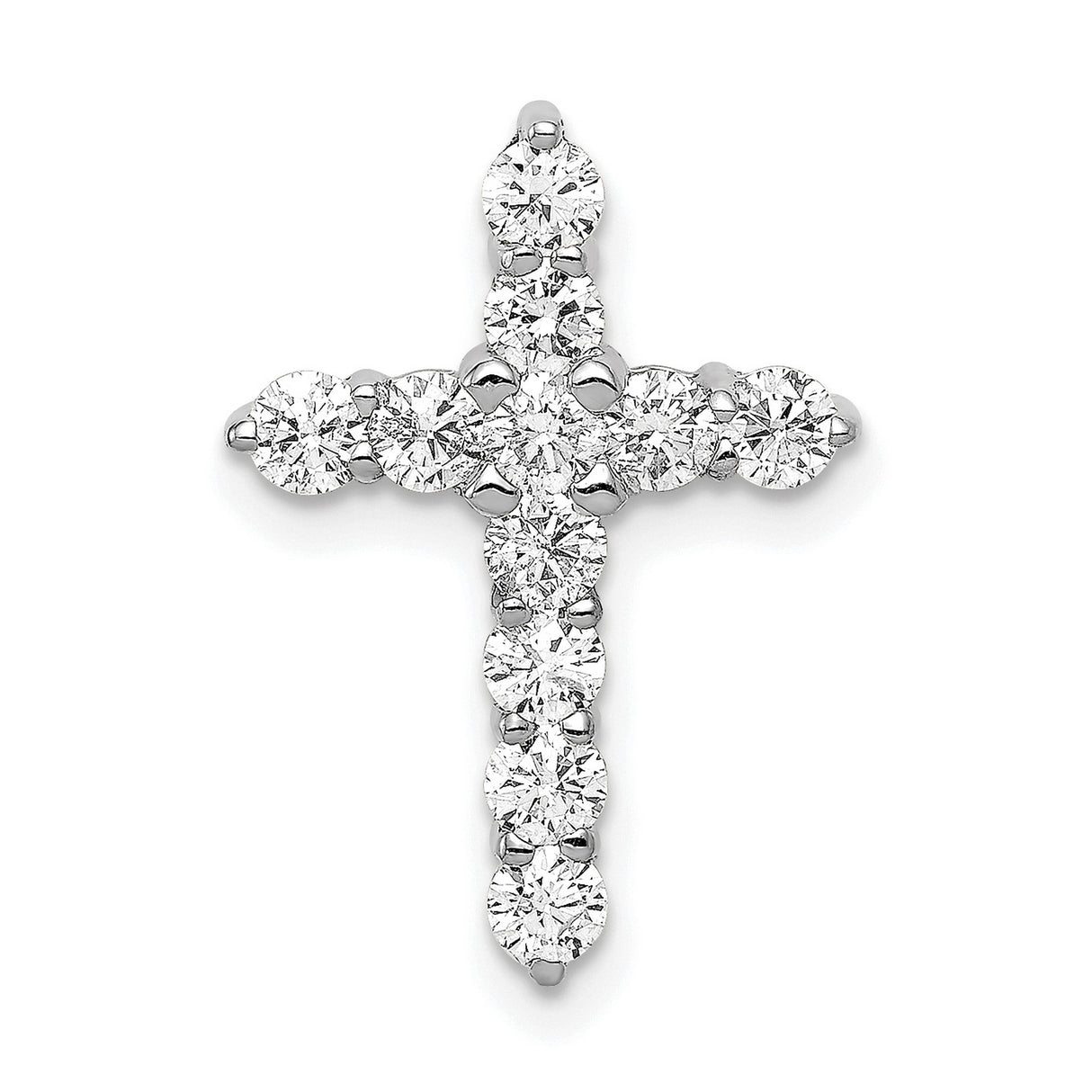 14k White Gold Cross Pendant with Diamond, Polished Slide Design, Unisex Faith Symbol