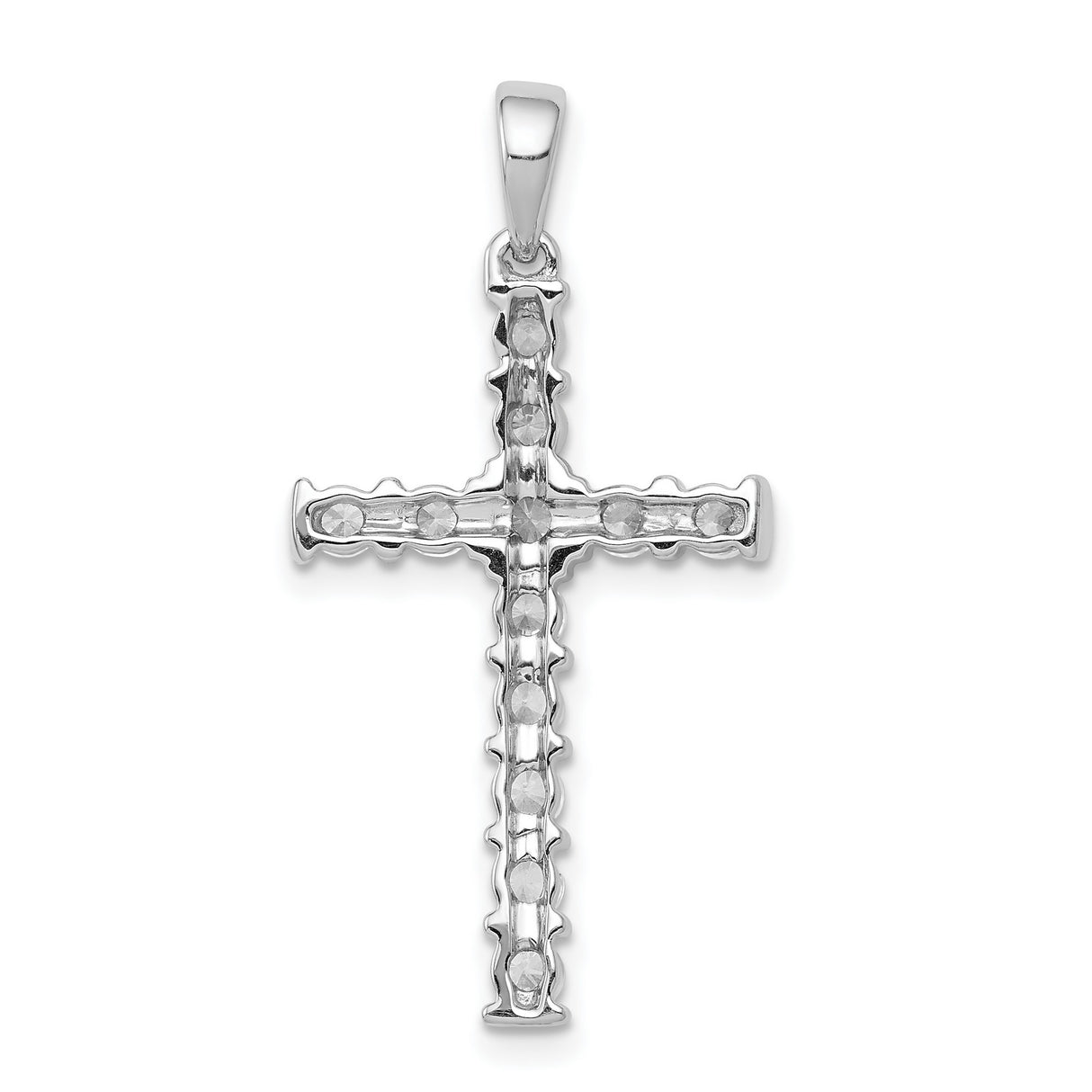 14k White Gold Cross Pendant with Diamond, High Polish Religious Style for Men and Women