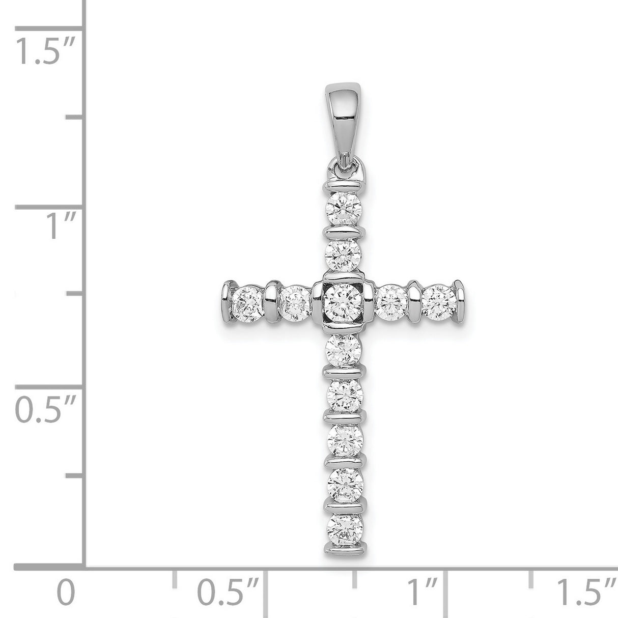 14k White Gold Cross Pendant with Diamond, High Polish Religious Style for Men and Women