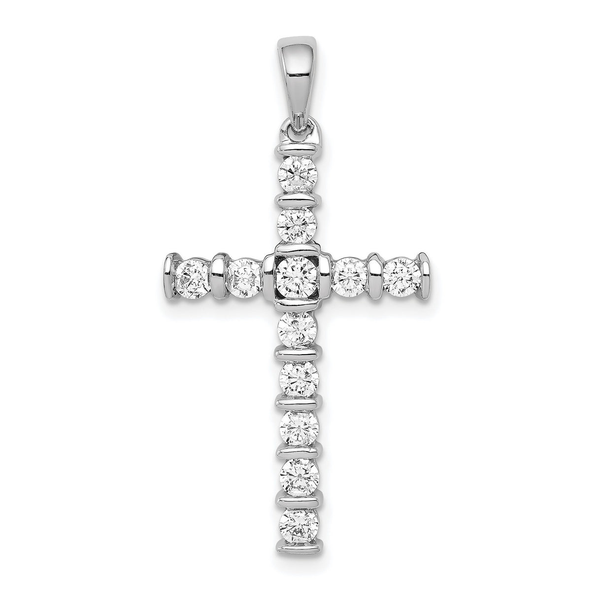 14k White Gold Cross Pendant with Diamond, High Polish Religious Style for Men and Women