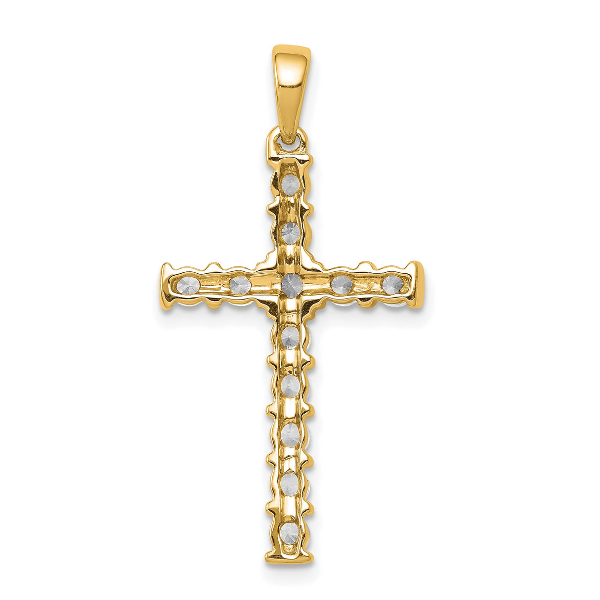 14k Yellow Gold Cross Pendant with Round Diamond Accents, Latin Style for Men and Women