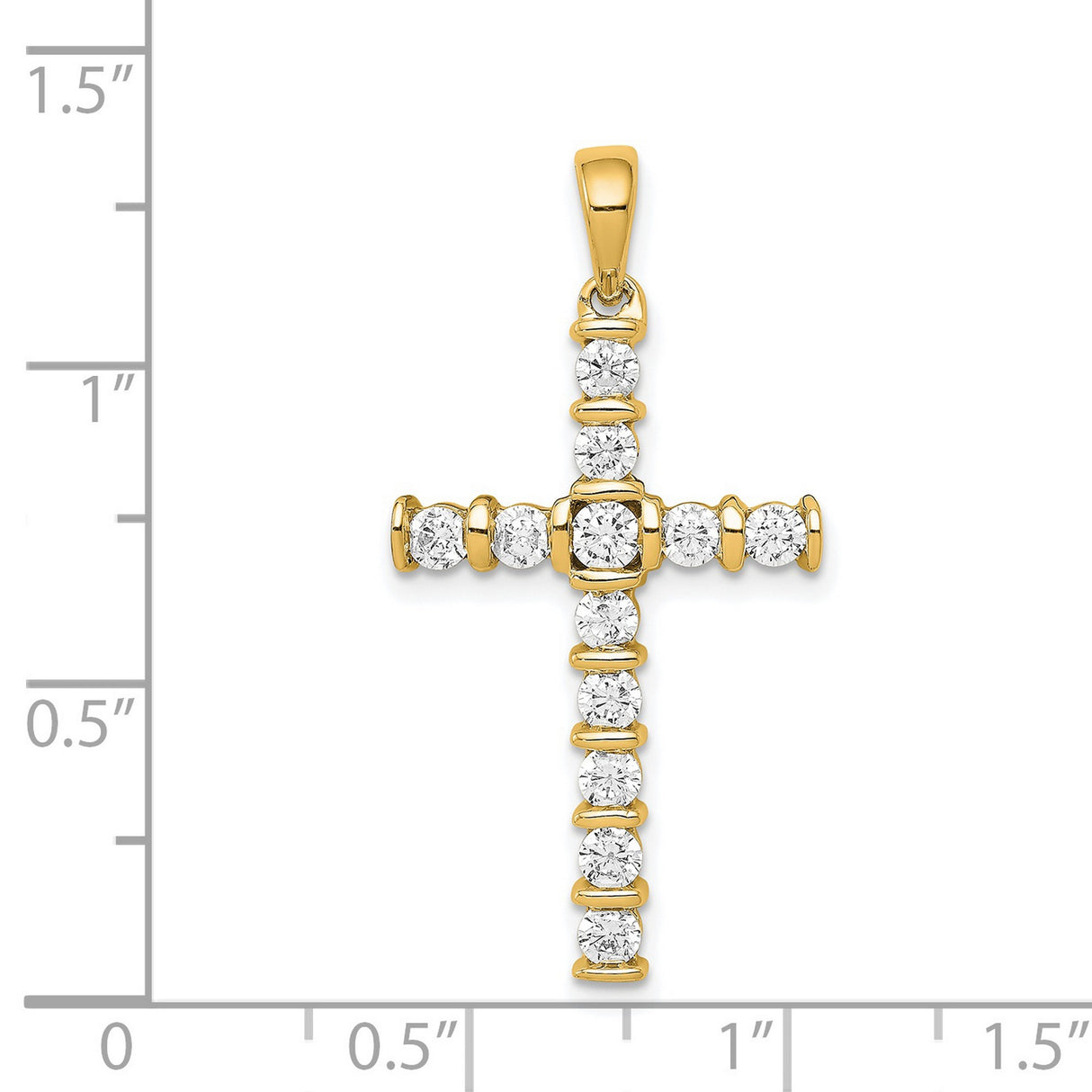 14k Yellow Gold Cross Pendant with Round Diamond Accents, Latin Style for Men and Women