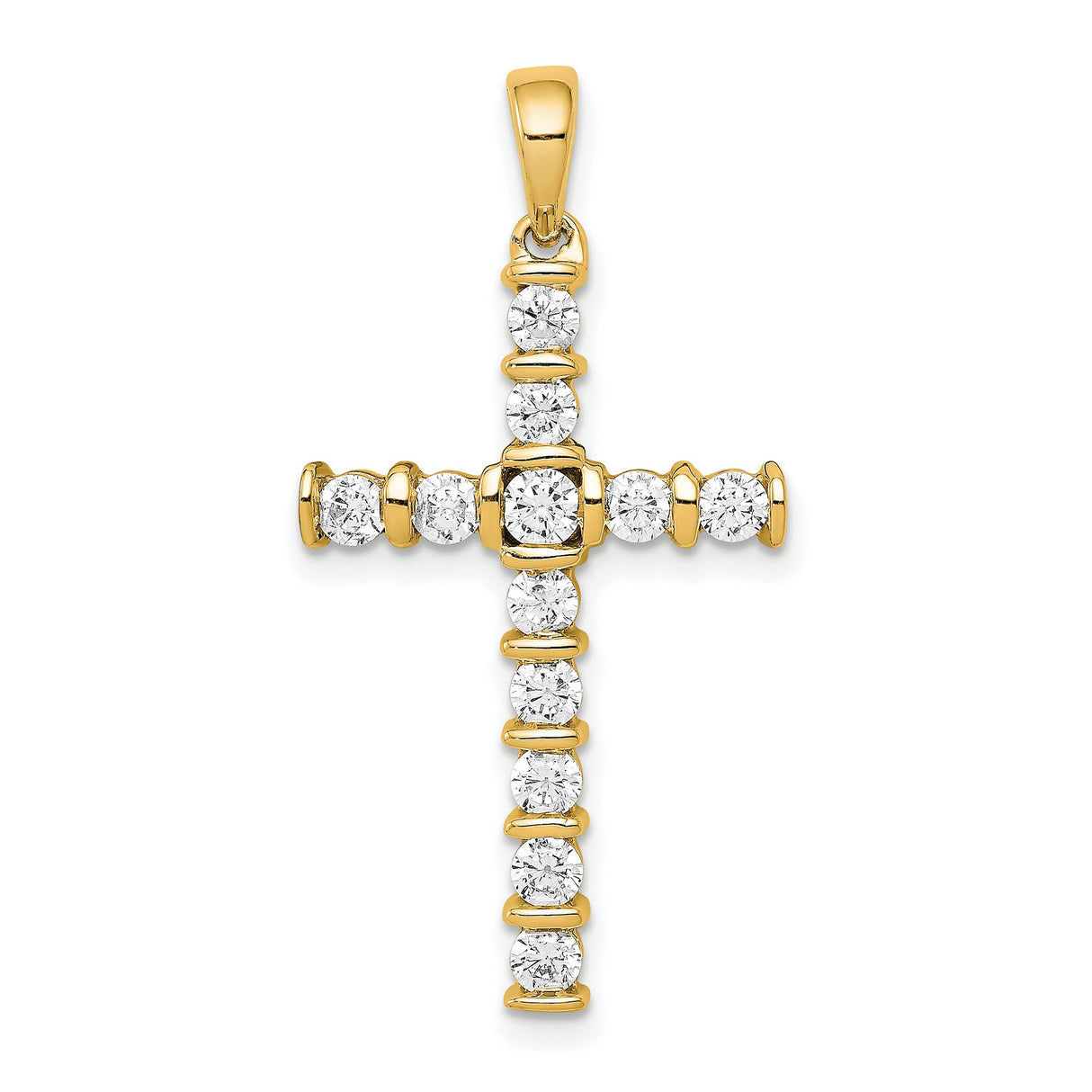 14k Yellow Gold Cross Pendant with Round Diamond Accents, Latin Style for Men and Women