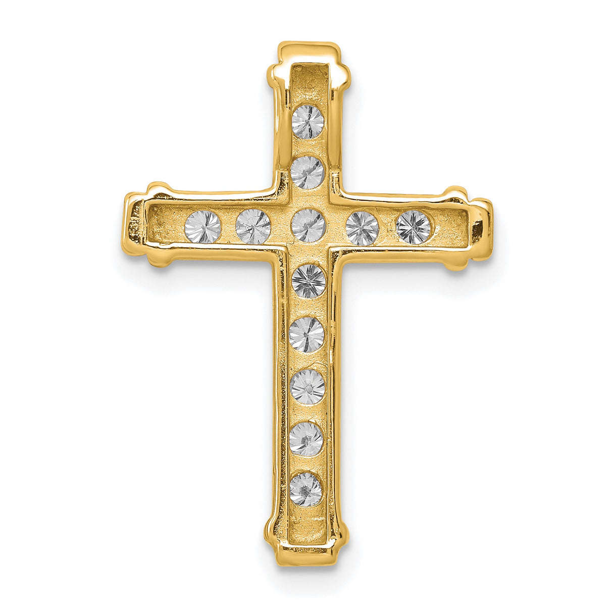14k Yellow Gold Cross Pendant with Diamond Center, Religious Charm for Men and Women