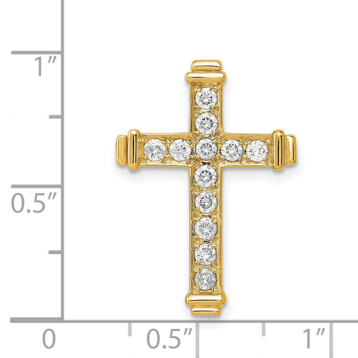 14k Yellow Gold Cross Pendant with Diamond Center, Religious Charm for Men and Women
