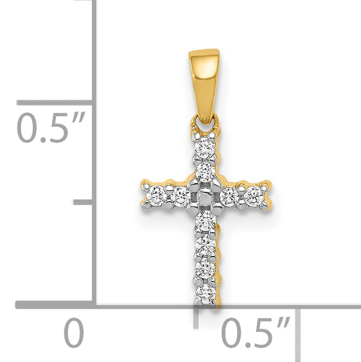 10k Multi-Tone Gold Latin Cross Pendant with White Stones, Polished Bail, Religious Design