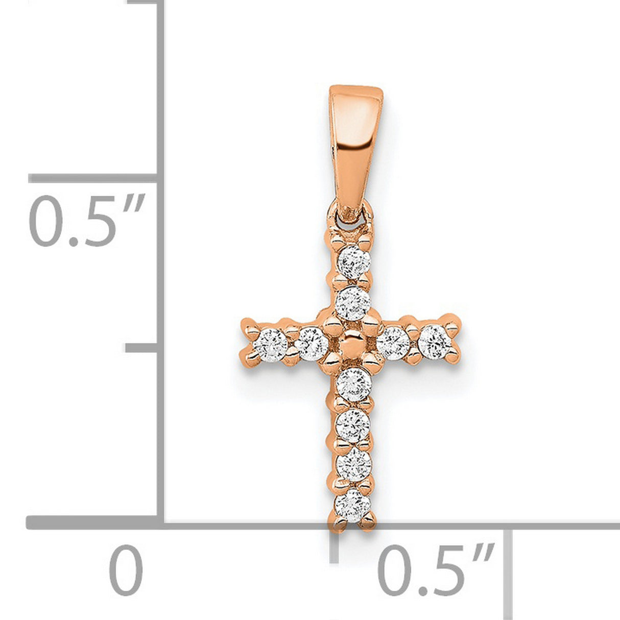 14k Rose Gold Cross Pendant with Diamond, Polished Finish, Unisex Latin Faith Jewelry