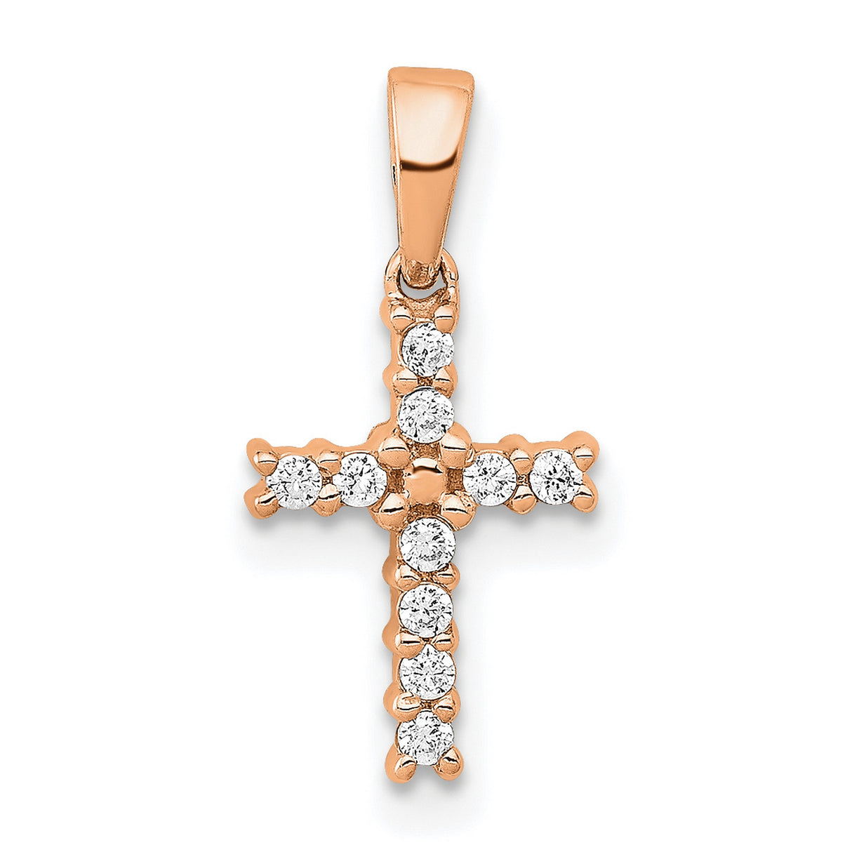 14k Rose Gold Cross Pendant with Diamond, Polished Finish, Unisex Latin Faith Jewelry