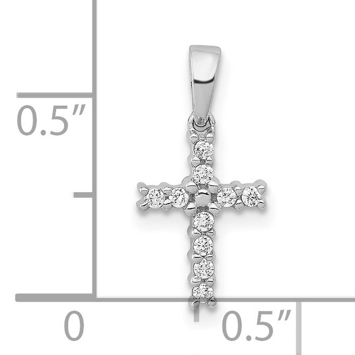 14k White Gold Diamond Latin Cross Pendant, High Polish Religious Unisex Jewelry
