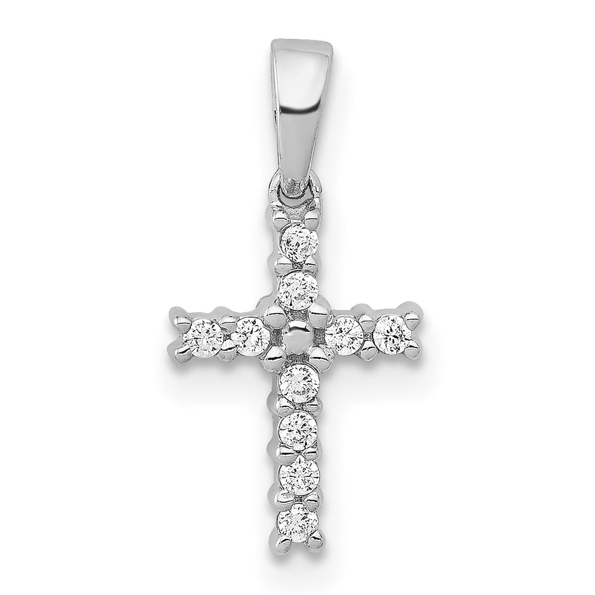 14k White Gold Diamond Latin Cross Pendant, High Polish Religious Unisex Jewelry