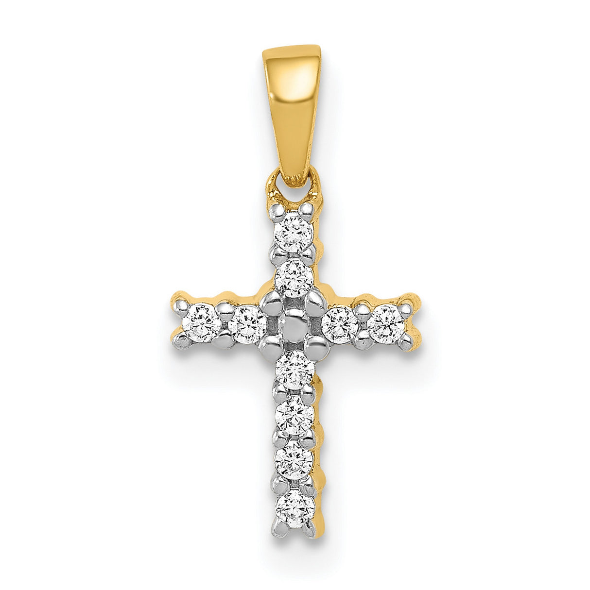 14k Two-Tone Gold Cross Pendant with Diamond, Latin Crucifix Design for Men and Women