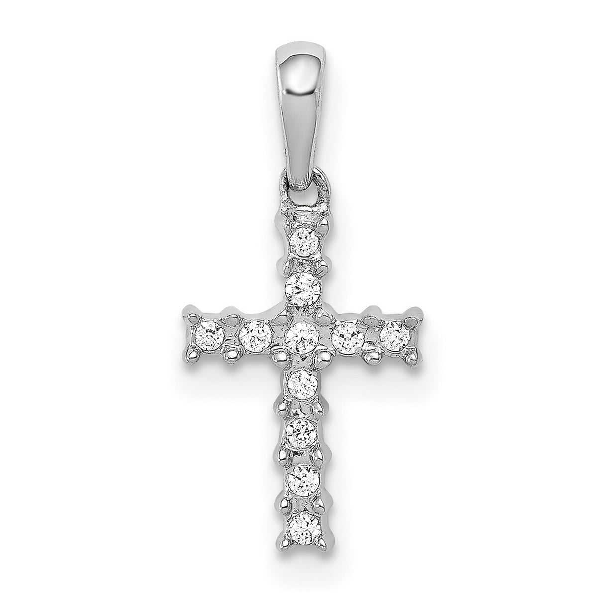 14k White Gold Diamond Latin Cross Pendant, Unisex Religious Jewelry Charm