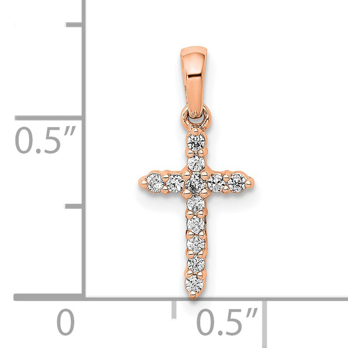 14k Rose Gold Diamond Cross Pendant, Polished Spiritual Charm in Modern Unisex Style