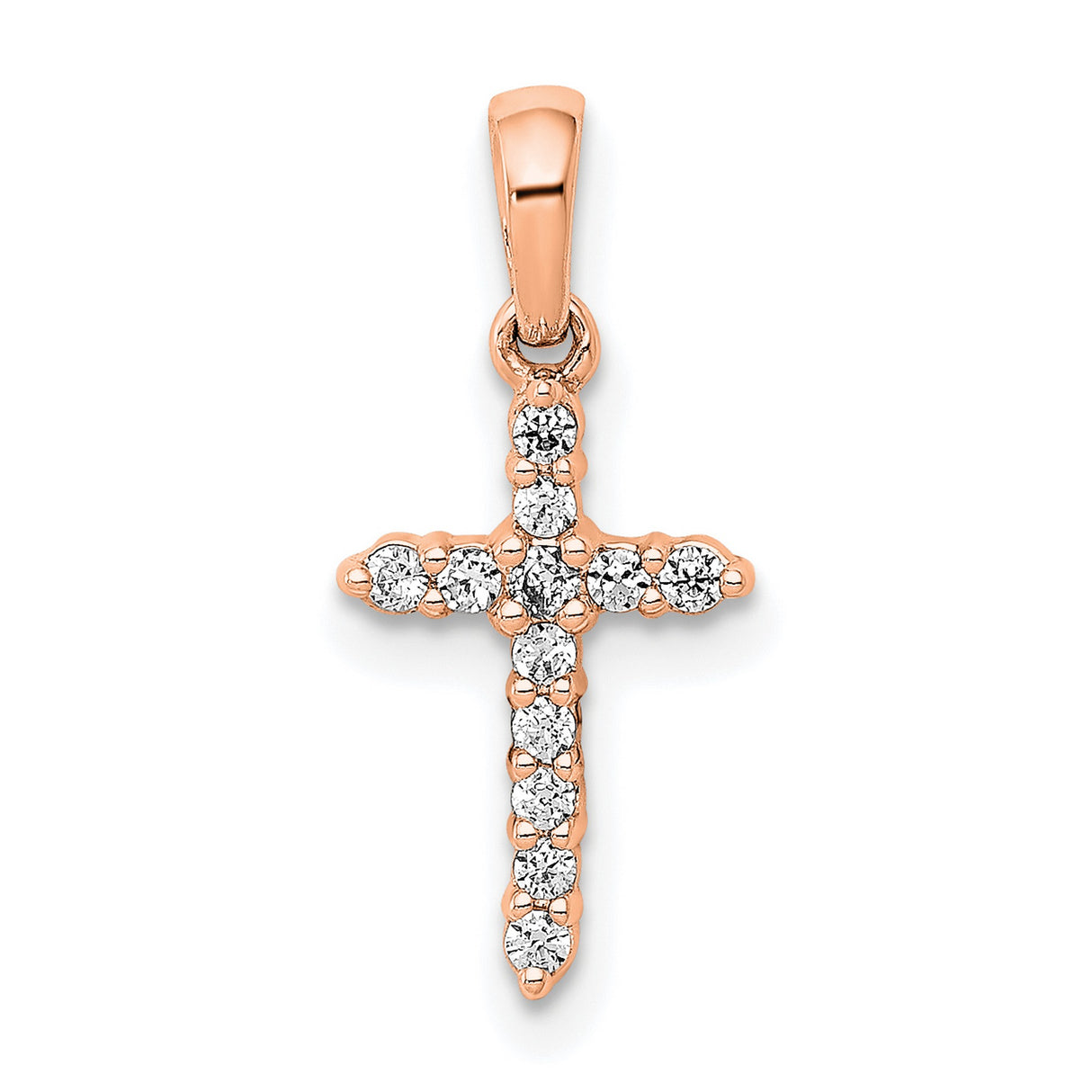 14k Rose Gold Diamond Cross Pendant, Polished Spiritual Charm in Modern Unisex Style