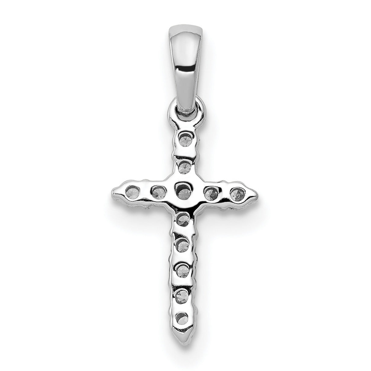 14k White Gold Cross Pendant with Round Cut Diamond, Sleek Modern Religious Jewelry