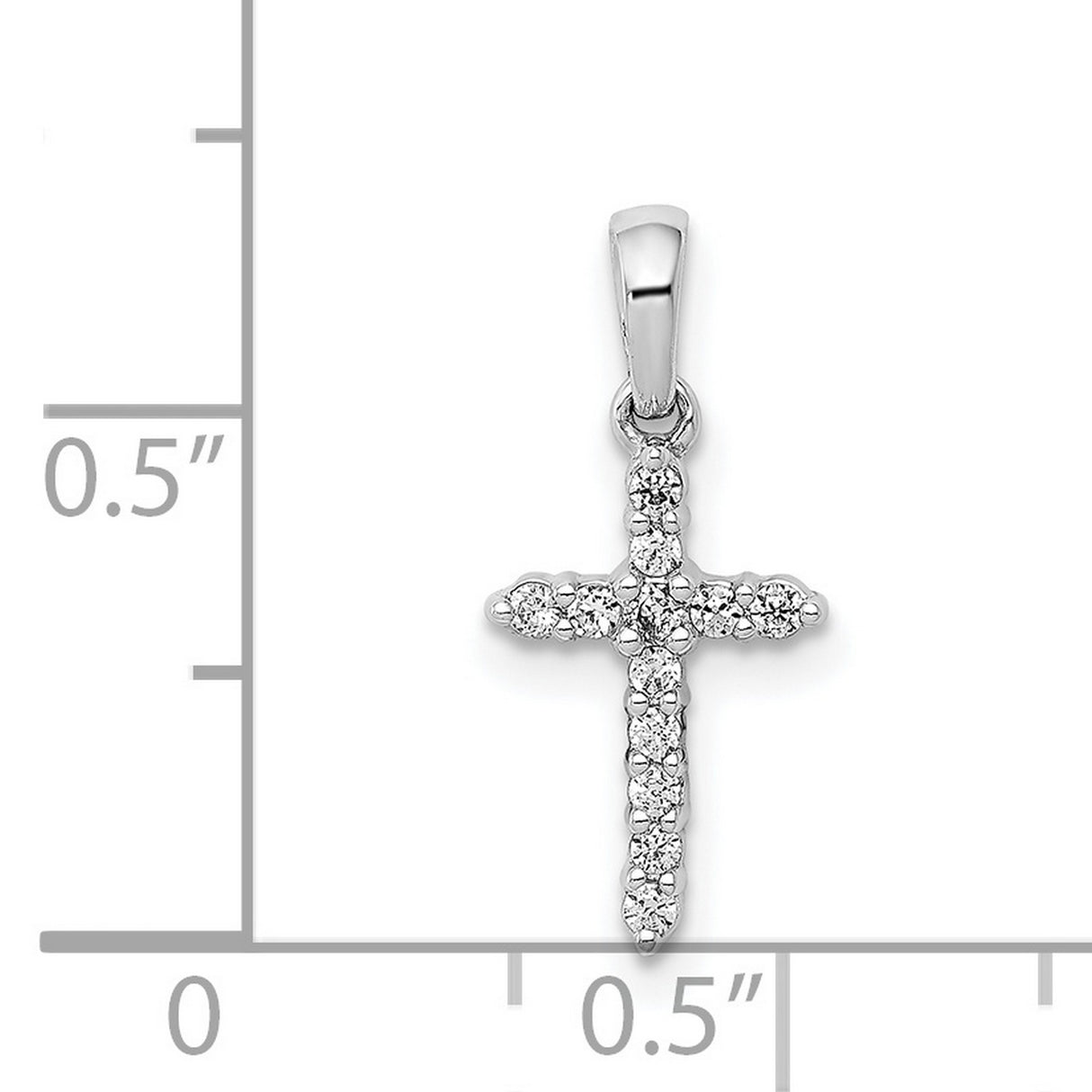 14k White Gold Cross Pendant with Round Cut Diamond, Sleek Modern Religious Jewelry