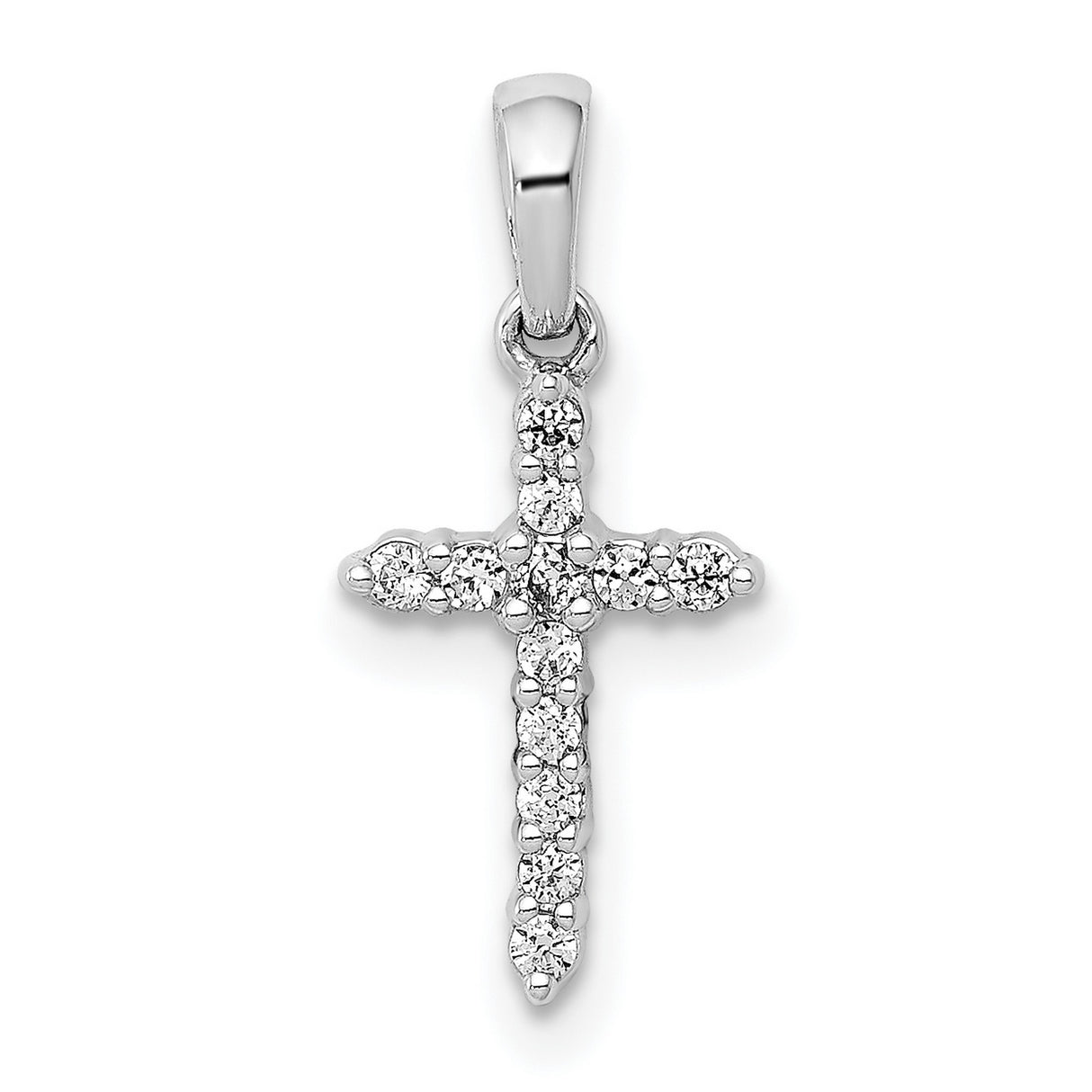 14k White Gold Cross Pendant with Round Cut Diamond, Sleek Modern Religious Jewelry
