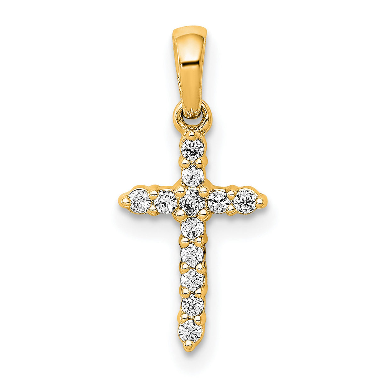 14k Yellow Gold Cross Pendant with High Polish and Diamond Accent, Religious Charm for Men and Women