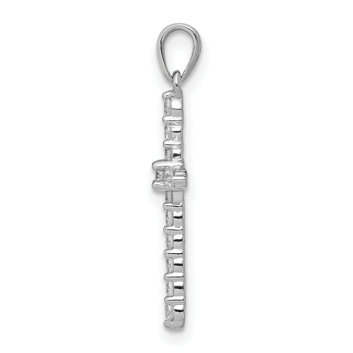 14k White Gold Cross Pendant with Round Cut Diamonds, Modern Religious Design for Men and Women