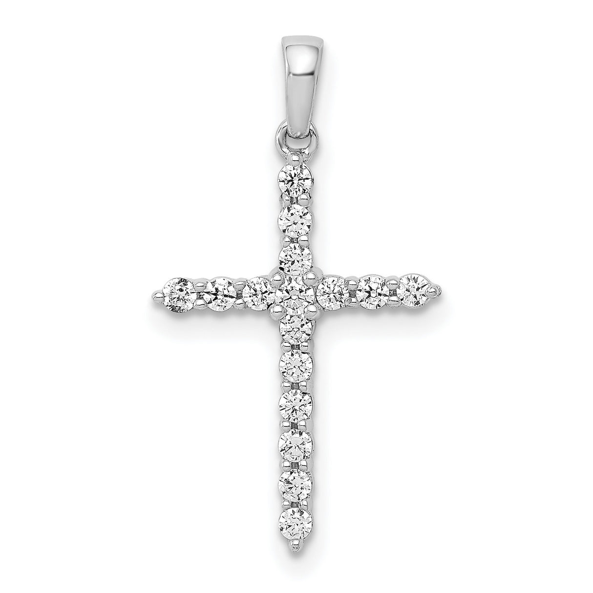 14k White Gold Cross Pendant with Round Cut Diamonds, Modern Religious Design for Men and Women