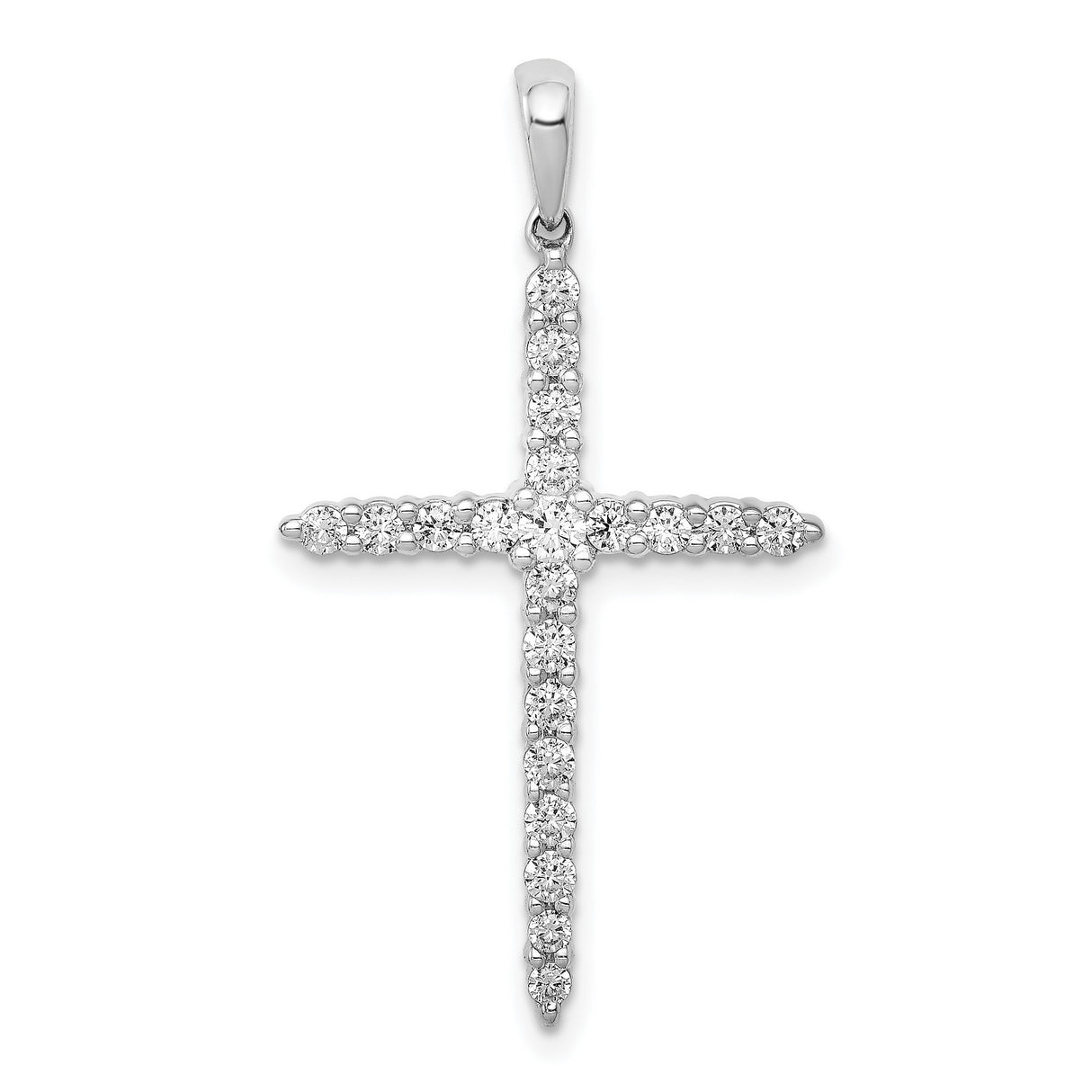 14k White Gold Diamond Cross Pendant with Polished Mirror Finish