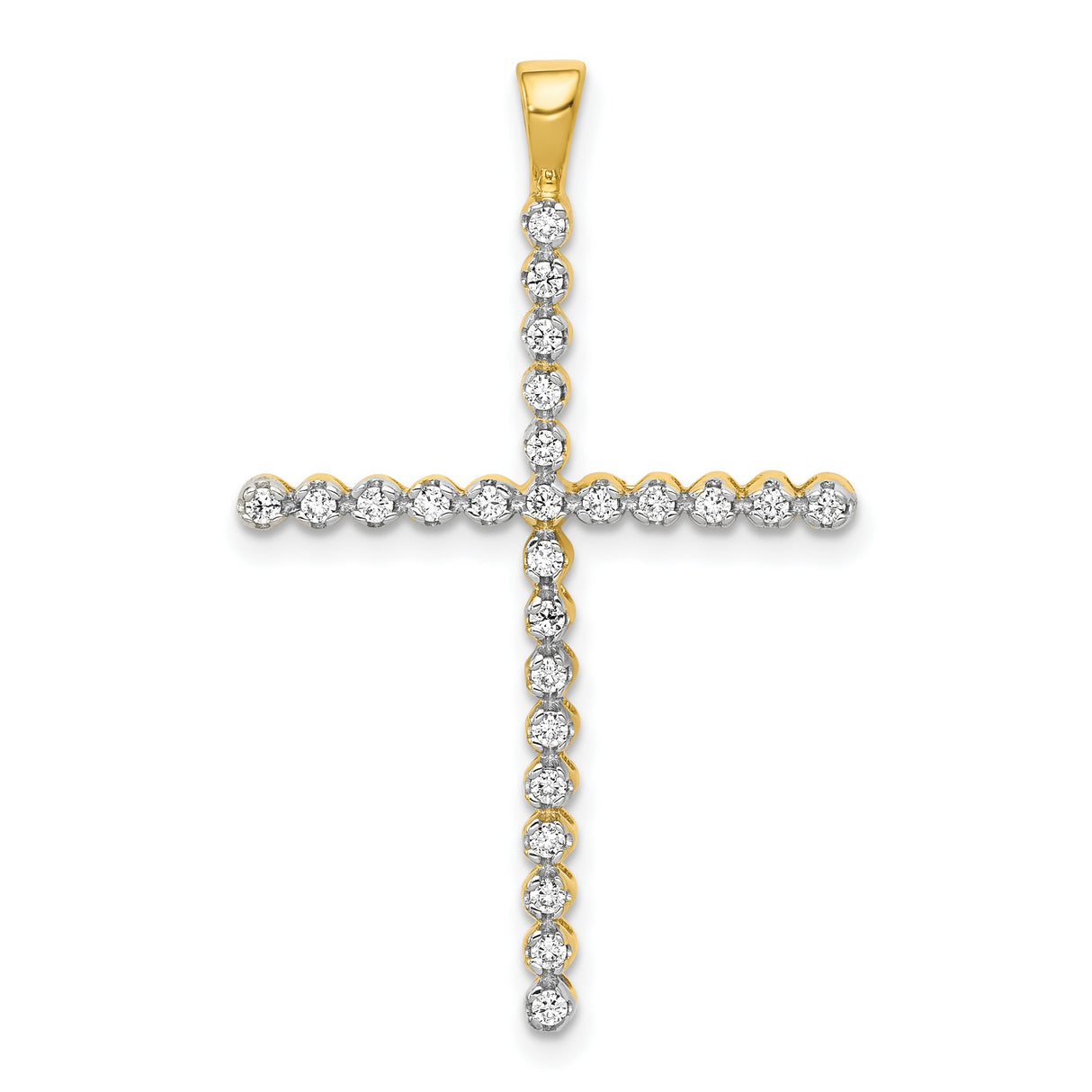 14k Yellow Gold Diamond Cross Pendant, Two-Tone Religious Jewelry for Men and Women
