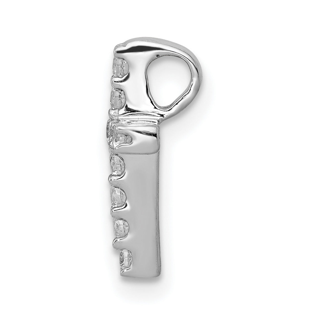 14k White Gold Cross Pendant with Round Cut Diamonds, Polished Minimalist Religious Charm