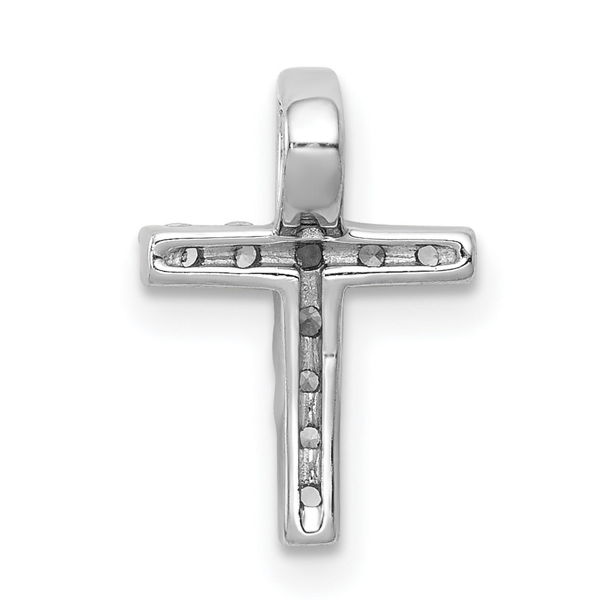 14k White Gold Cross Pendant with Round Cut Diamonds, Polished Minimalist Religious Charm