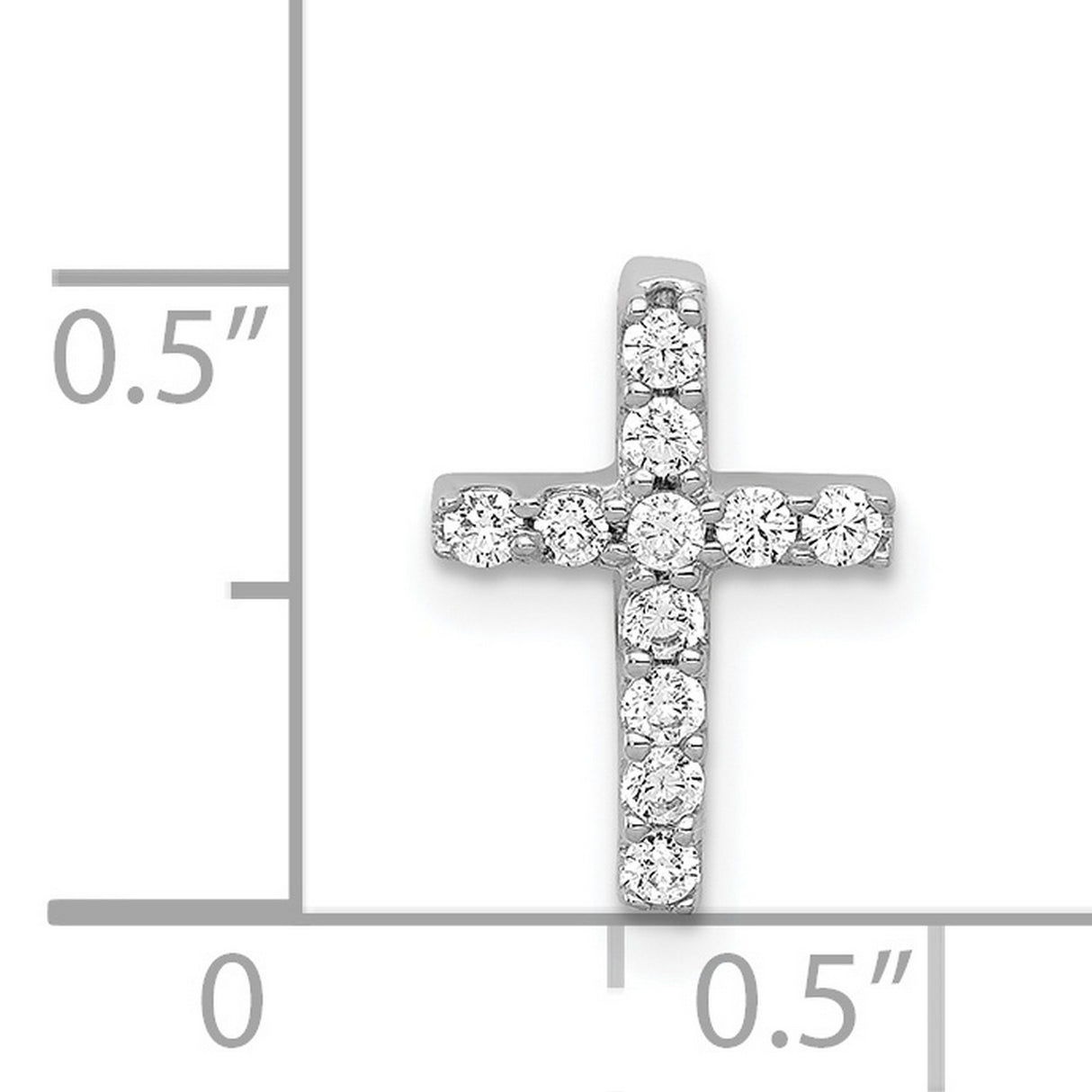 14k White Gold Cross Pendant with Round Cut Diamonds, Polished Minimalist Religious Charm