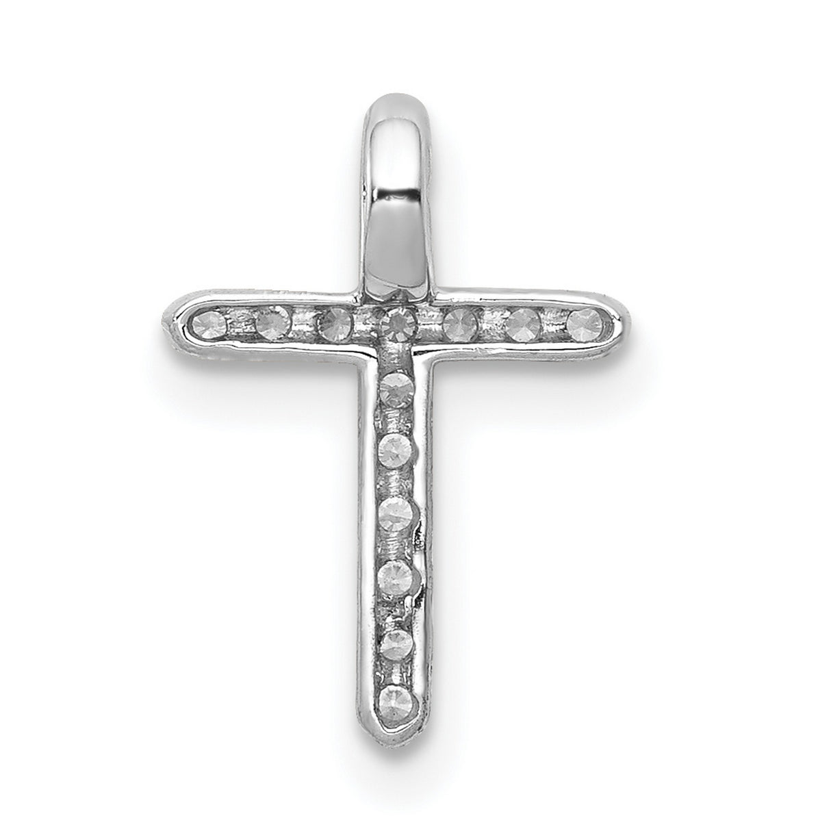 14k White Gold Cross Pendant with Prong Set Diamonds, Unisex Religious Jewelry