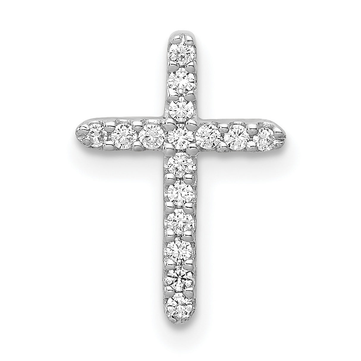14k White Gold Cross Pendant with Prong Set Diamonds, Unisex Religious Jewelry